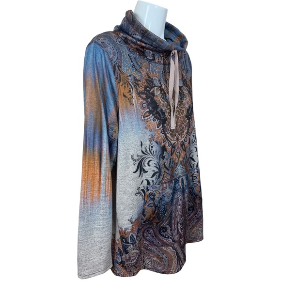 World Unity Embellished Graphic Drawstring Cowl Neck Top Size 2X - Picture 4 of 10